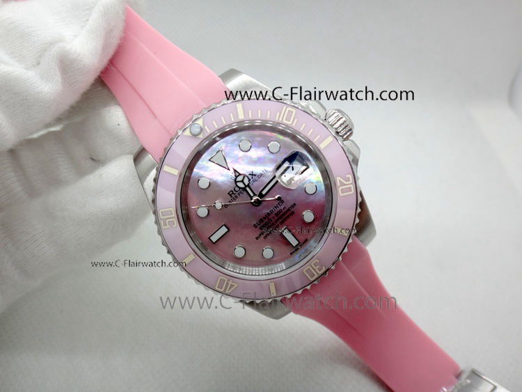 Pink Submariner Rolex Replica Watch Pink Rubber Strap